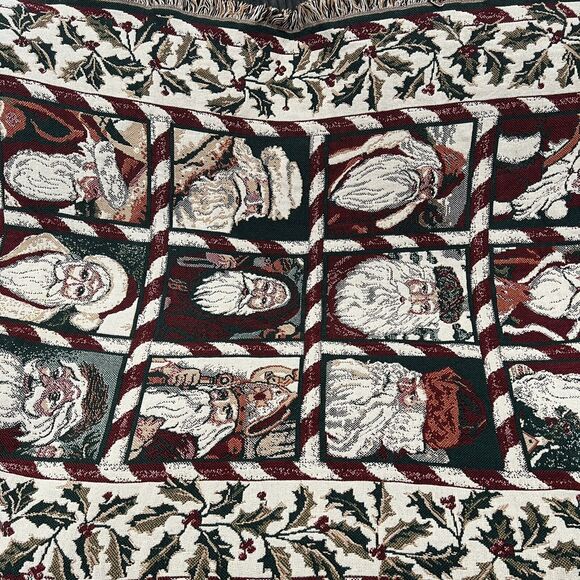 Goodwin Weavers Christmas 12 Santas Saint Nicholas Holiday Throw Blanket 68"x46" - Picture 4 of 12